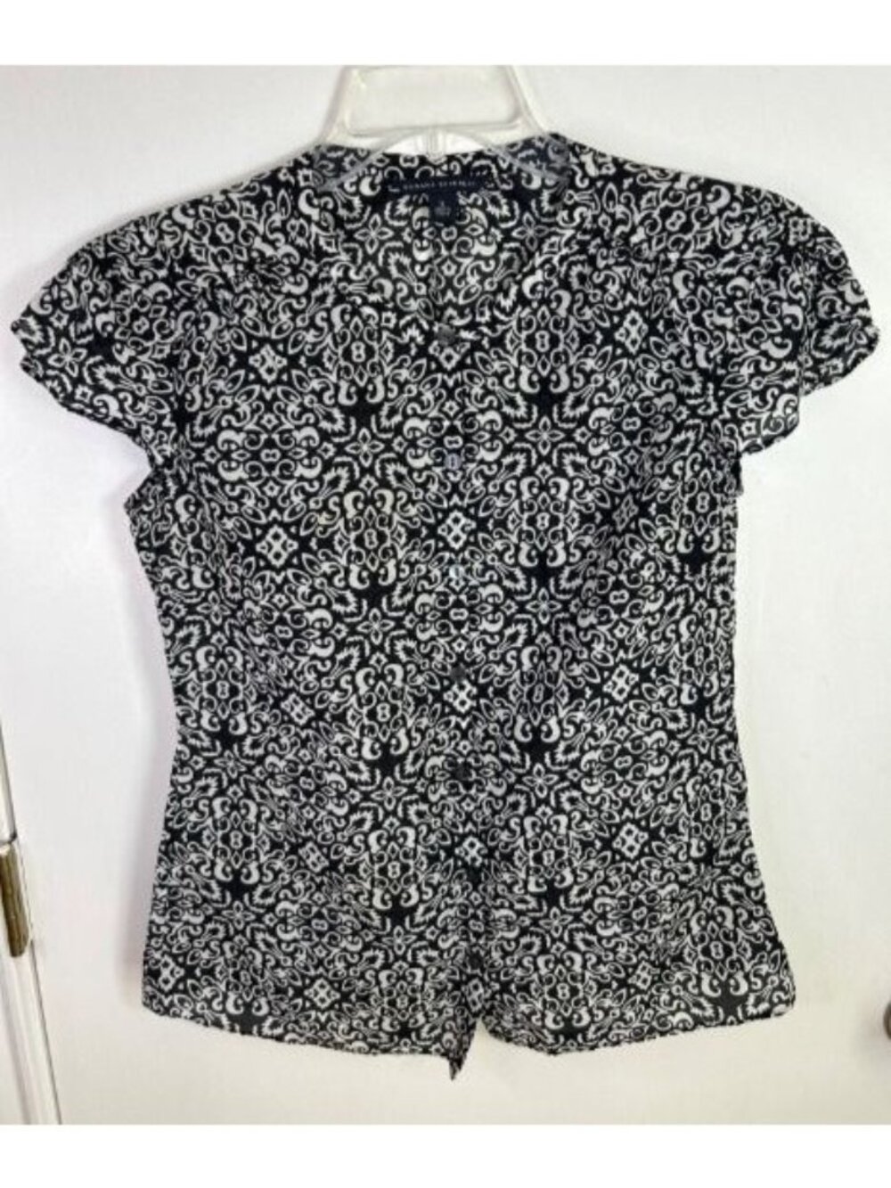 Banana Republic Black & White Silk Blend Short Sleeve Top Size S